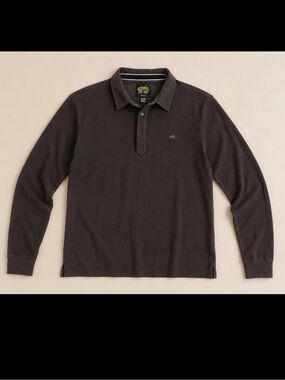 Roots Men’s XL Long Sleeve Polo Shirt Brown Cotton Embroidered Logo Preppy